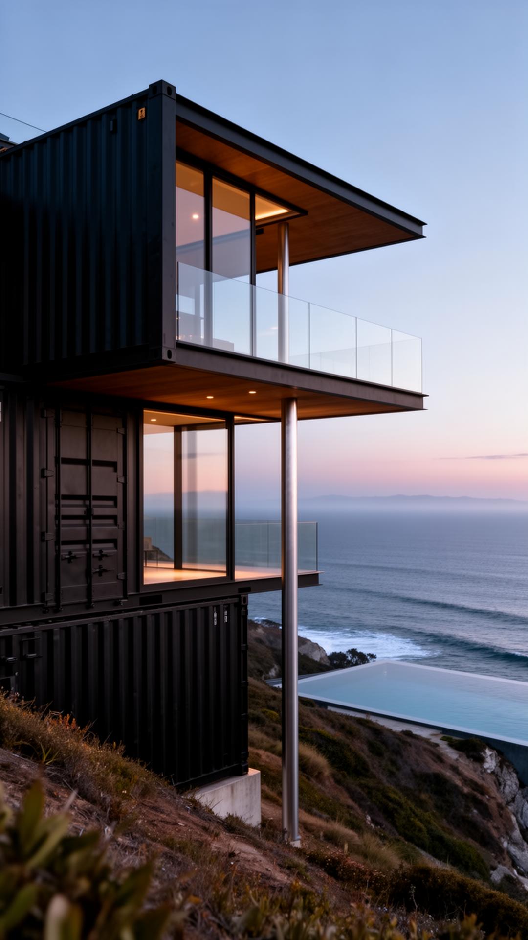 A two-story SQUARED home on a coastal hillside overlooking the Pacific